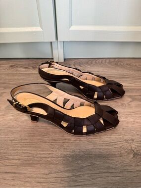 NEW Tod's Dark Brown Woven Leather Slingback Heels